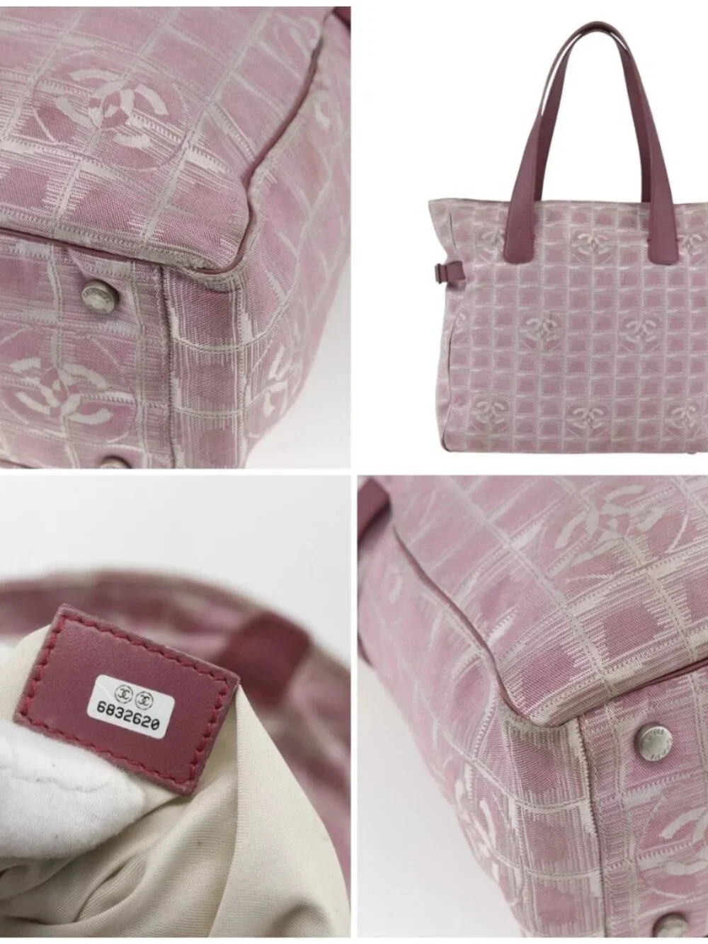 CHANEL New Travel line Tote Bag Pink Silver CC Auth 168739